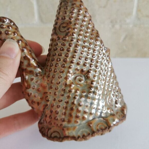 Handmade Pottery Whatsit Vase, Spotted Creative Unusual Decor Signed Brown Ceram - Picture 4 of 8